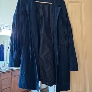 Fringe Faux Suede Jacket - Blue